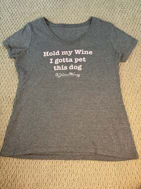 Women's large Hold My Wine I Gotta Pet This Dog V-Neck T-Shirt